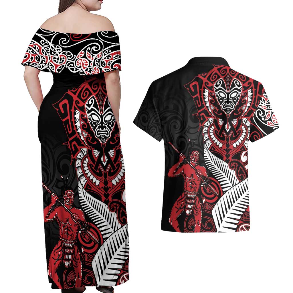 Aotearoa Toitu Te Tiriti Couples Matching Off Shoulder Maxi Dress and Hawaiian Shirt Whakairo Wheku LT7 - Polynesian Pride