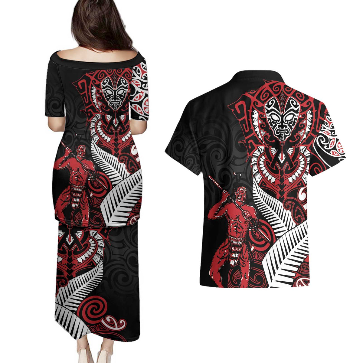 Aotearoa Toitu Te Tiriti Couples Matching Puletasi and Hawaiian Shirt Whakairo Wheku LT7 - Polynesian Pride