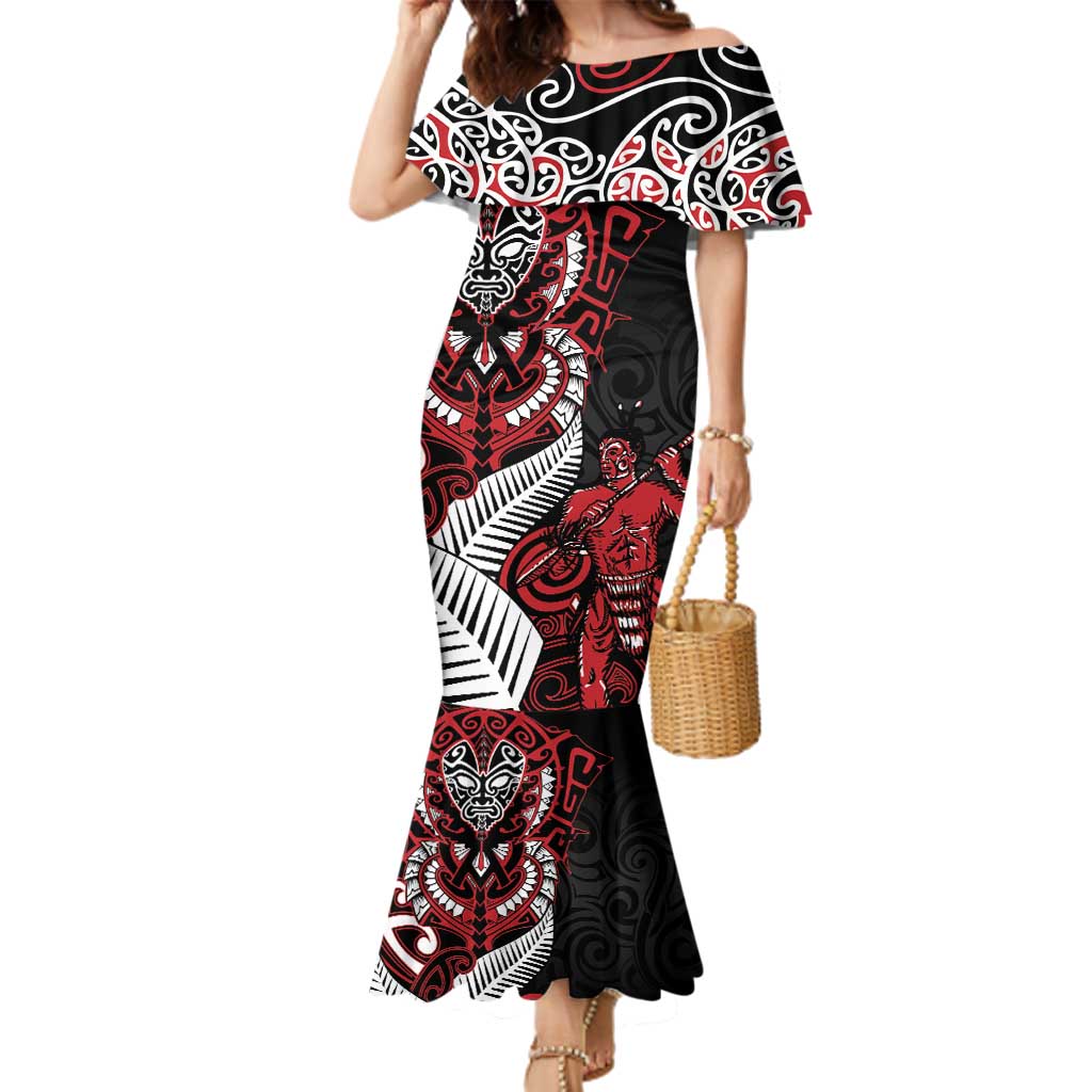 Aotearoa Toitu Te Tiriti Family Matching Mermaid Dress and Hawaiian Shirt Whakairo Wheku LT7 Mom's Dress Black - Polynesian Pride