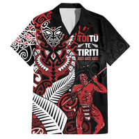 Aotearoa Toitu Te Tiriti Family Matching Off The Shoulder Long Sleeve Dress and Hawaiian Shirt Whakairo Wheku LT7 Dad's Shirt - Short Sleeve Black - Polynesian Pride