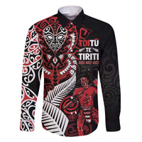 Aotearoa Toitu Te Tiriti Family Matching Off The Shoulder Long Sleeve Dress and Hawaiian Shirt Whakairo Wheku LT7 Dad's Shirt - Long Sleeve Black - Polynesian Pride
