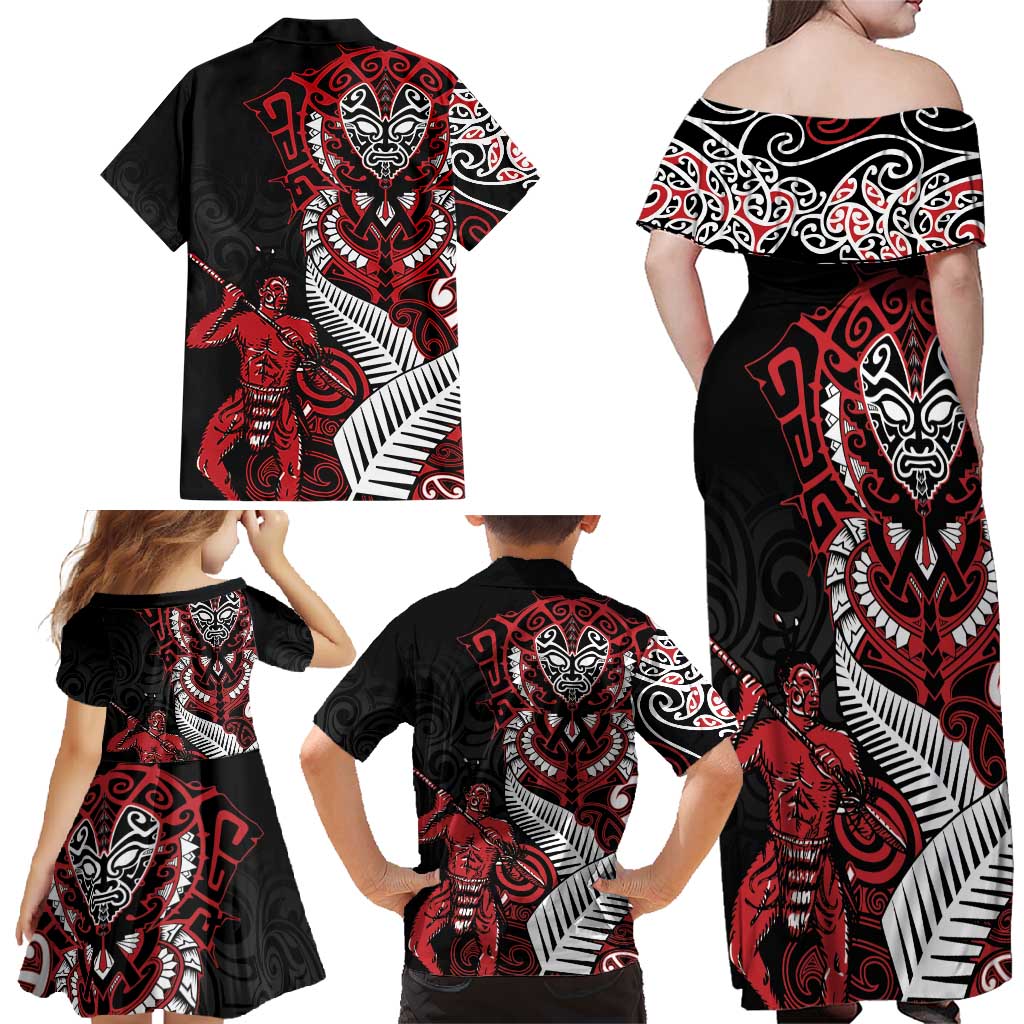 Aotearoa Toitu Te Tiriti Family Matching Off Shoulder Maxi Dress and Hawaiian Shirt Whakairo Wheku LT7 - Polynesian Pride