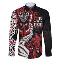 Aotearoa Toitu Te Tiriti Family Matching Off Shoulder Maxi Dress and Hawaiian Shirt Whakairo Wheku LT7 Dad's Shirt - Long Sleeve Black - Polynesian Pride