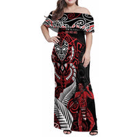 Aotearoa Toitu Te Tiriti Family Matching Off Shoulder Maxi Dress and Hawaiian Shirt Whakairo Wheku LT7 Mom's Dress Black - Polynesian Pride