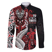 Aotearoa Toitu Te Tiriti Family Matching Puletasi and Hawaiian Shirt Whakairo Wheku LT7 Dad's Shirt - Long Sleeve Black - Polynesian Pride
