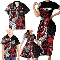 Aotearoa Toitu Te Tiriti Family Matching Short Sleeve Bodycon Dress and Hawaiian Shirt Whakairo Wheku LT7 - Polynesian Pride
