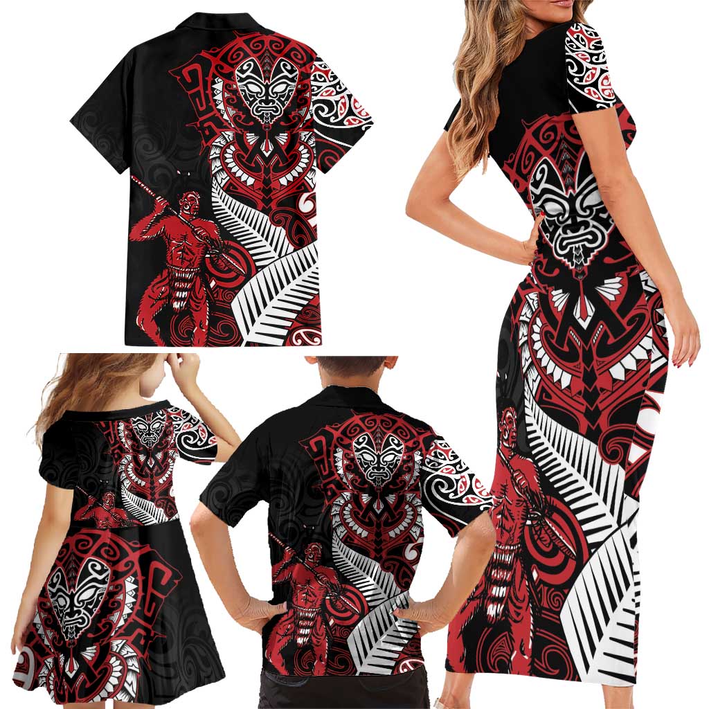 Aotearoa Toitu Te Tiriti Family Matching Short Sleeve Bodycon Dress and Hawaiian Shirt Whakairo Wheku LT7 - Polynesian Pride