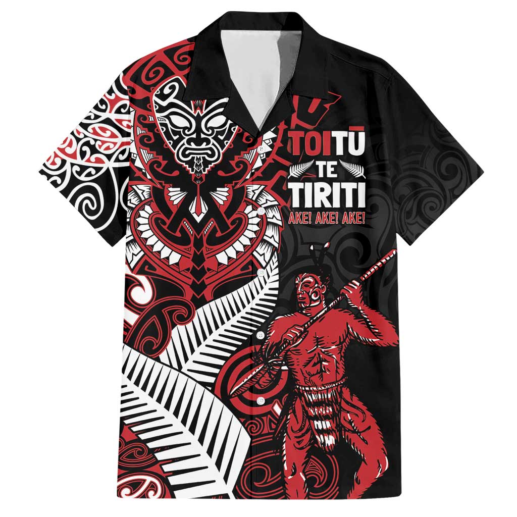 Aotearoa Toitu Te Tiriti Family Matching Short Sleeve Bodycon Dress and Hawaiian Shirt Whakairo Wheku LT7 Dad's Shirt - Short Sleeve Black - Polynesian Pride