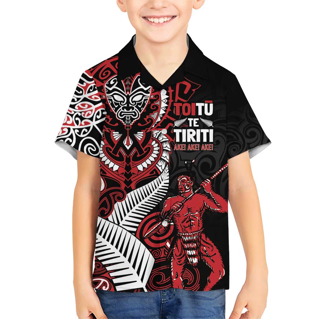 Aotearoa Toitu Te Tiriti Family Matching Short Sleeve Bodycon Dress and Hawaiian Shirt Whakairo Wheku LT7 Son's Shirt Black - Polynesian Pride