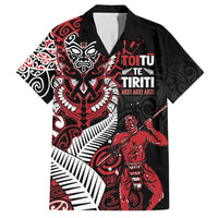 Aotearoa Toitu Te Tiriti Family Matching Tank Maxi Dress and Hawaiian Shirt Whakairo Wheku LT7 Dad's Shirt - Short Sleeve Black - Polynesian Pride