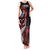 Aotearoa Toitu Te Tiriti Family Matching Tank Maxi Dress and Hawaiian Shirt Whakairo Wheku LT7 Mom's Dress Black - Polynesian Pride
