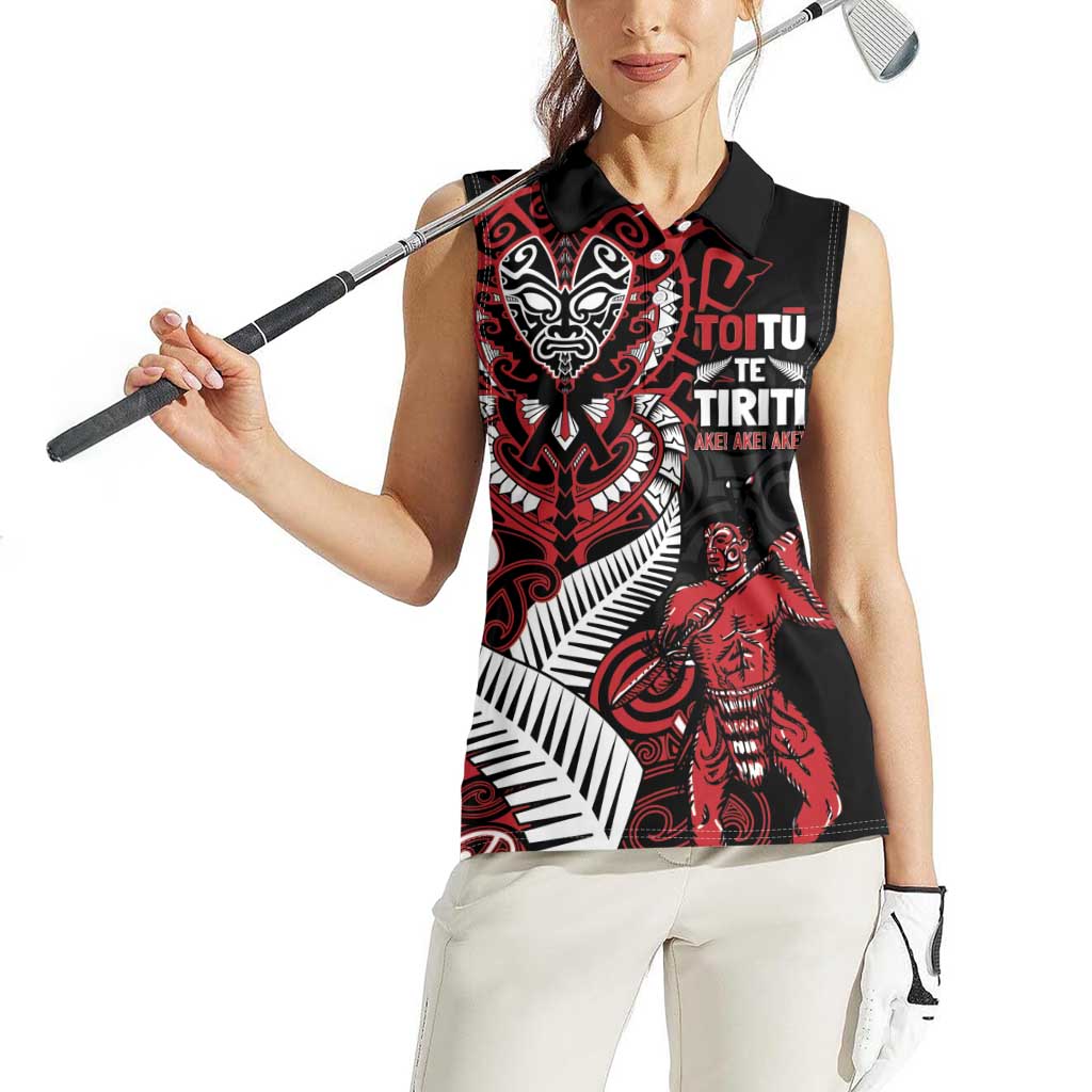 Aotearoa Toitu Te Tiriti Women Sleeveless Polo Shirt Whakairo Wheku LT7 - Polynesian Pride