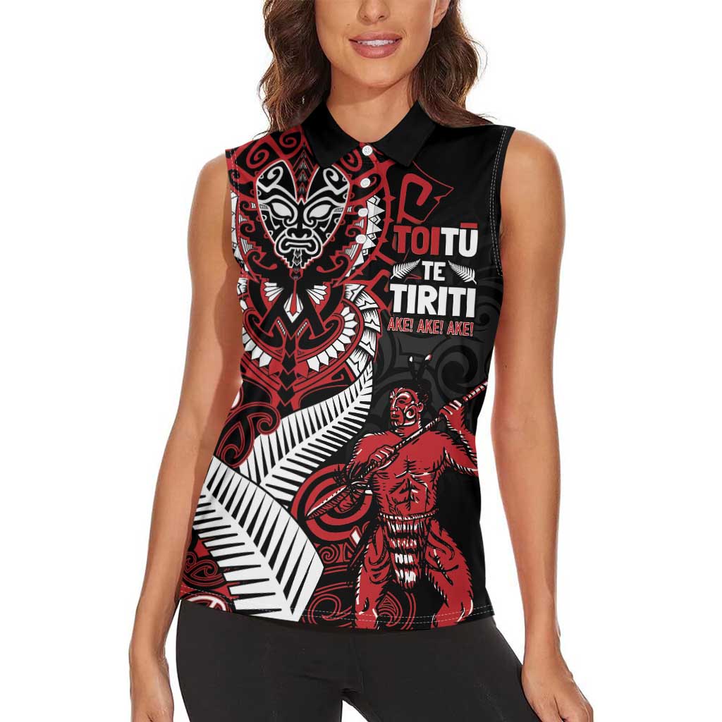Aotearoa Toitu Te Tiriti Women Sleeveless Polo Shirt Whakairo Wheku LT7 - Polynesian Pride