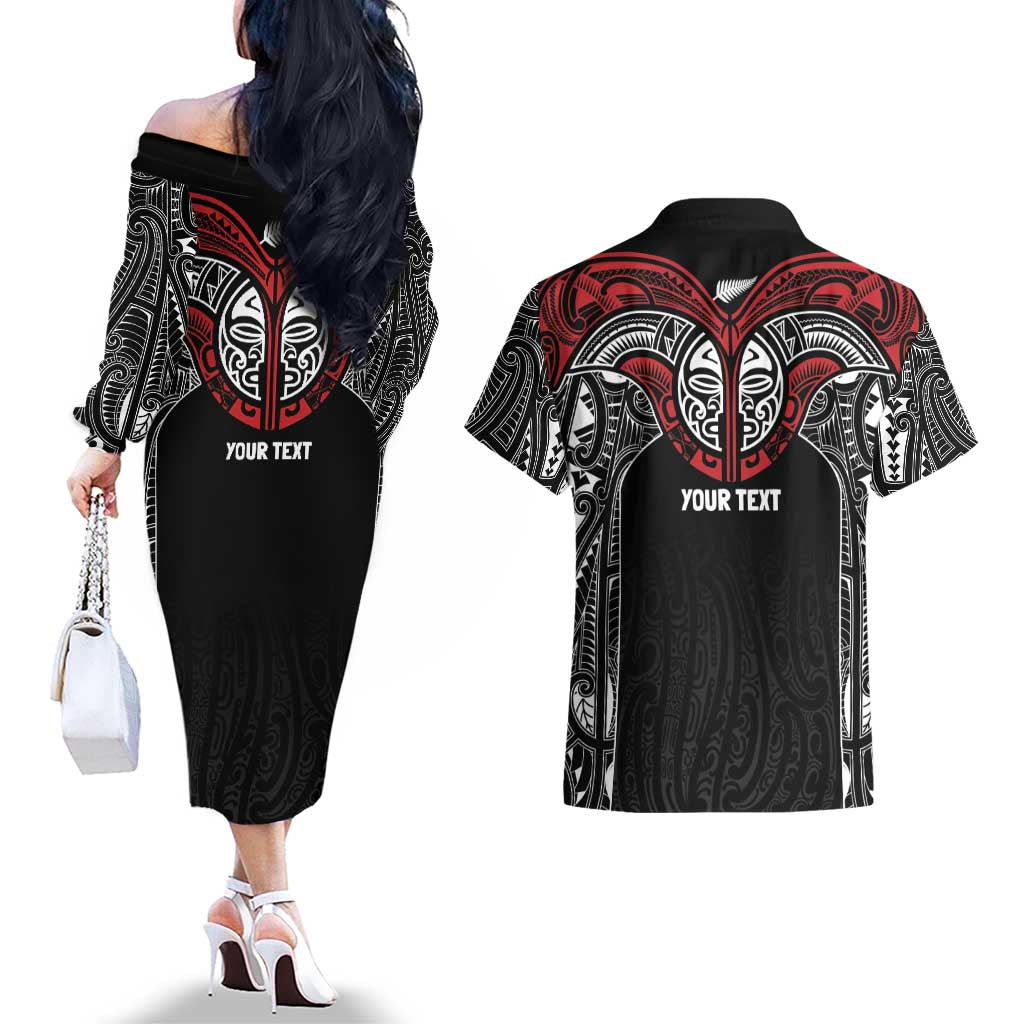 Aotearoa Maori Personalized Couples Matching Off The Shoulder Long Sleeve Dress and Hawaiian Shirt Toitu Te Tiriti Ake! Ake! Ake! LT7 - Polynesian Pride