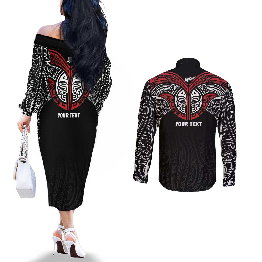 Aotearoa Maori Personalized Couples Matching Off The Shoulder Long Sleeve Dress and Long Sleeve Button Shirt Toitu Te Tiriti Ake! Ake! Ake! LT7 - Polynesian Pride