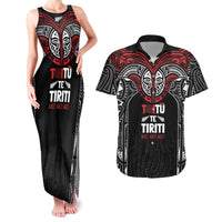 Aotearoa Maori Personalized Couples Matching Tank Maxi Dress and Hawaiian Shirt Toitu Te Tiriti Ake! Ake! Ake! LT7 Black - Polynesian Pride