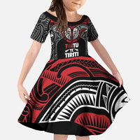 Aotearoa Maori Personalized Family Matching Long Sleeve Bodycon Dress and Hawaiian Shirt Toitu Te Tiriti Ake! Ake! Ake! LT7 Daughter's Dress Black - Polynesian Pride