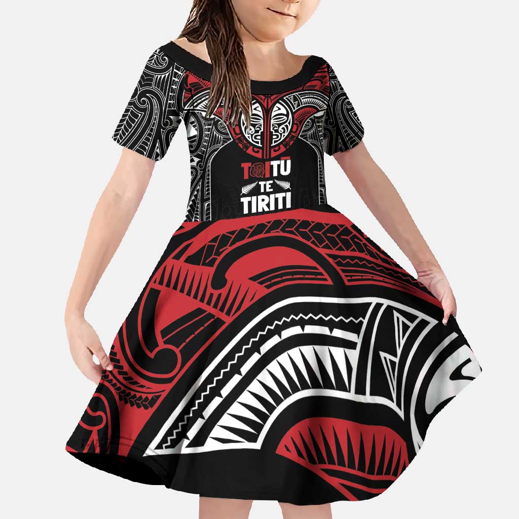 Aotearoa Maori Personalized Family Matching Mermaid Dress and Hawaiian Shirt Toitu Te Tiriti Ake! Ake! Ake! LT7 Daughter's Dress Black - Polynesian Pride