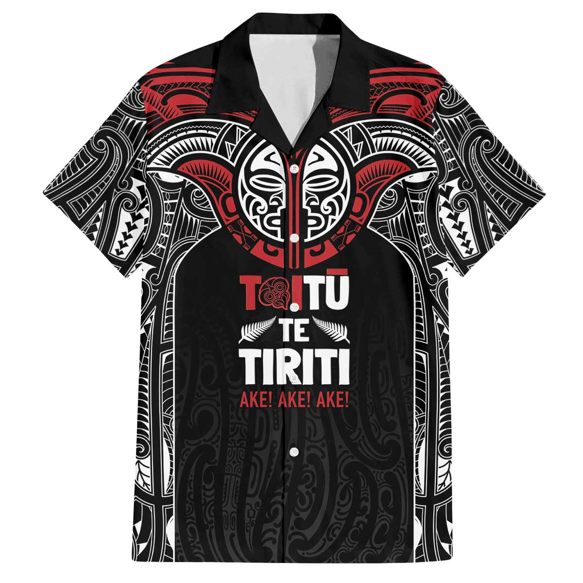 Aotearoa Maori Personalized Family Matching Off The Shoulder Long Sleeve Dress and Hawaiian Shirt Toitu Te Tiriti Ake! Ake! Ake! LT7 Dad's Shirt - Short Sleeve Black - Polynesian Pride