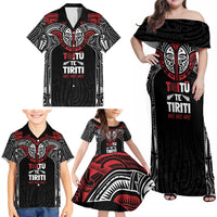 Aotearoa Maori Personalized Family Matching Off Shoulder Maxi Dress and Hawaiian Shirt Toitu Te Tiriti Ake! Ake! Ake! LT7 - Polynesian Pride