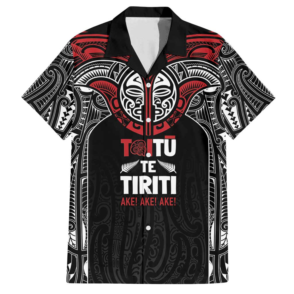 Aotearoa Maori Personalized Family Matching Off Shoulder Short Dress and Hawaiian Shirt Toitu Te Tiriti Ake! Ake! Ake! LT7 Dad's Shirt - Short Sleeve Black - Polynesian Pride