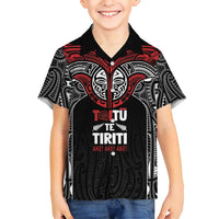 Aotearoa Maori Personalized Family Matching Off Shoulder Short Dress and Hawaiian Shirt Toitu Te Tiriti Ake! Ake! Ake! LT7 Son's Shirt Black - Polynesian Pride