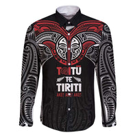 Aotearoa Maori Personalized Family Matching Summer Maxi Dress and Hawaiian Shirt Toitu Te Tiriti Ake! Ake! Ake! LT7 Dad's Shirt - Long Sleeve Black - Polynesian Pride