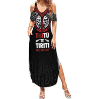 Aotearoa Maori Personalized Family Matching Summer Maxi Dress and Hawaiian Shirt Toitu Te Tiriti Ake! Ake! Ake! LT7 Mom's Dress Black - Polynesian Pride