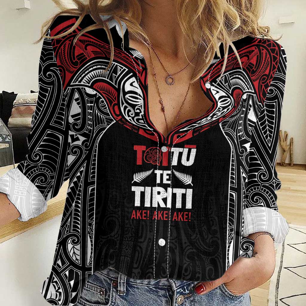 Aotearoa Maori Personalized Women Casual Shirt Toitu Te Tiriti Ake! Ake! Ake! LT7 Female Black - Polynesian Pride