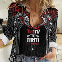 Aotearoa Maori Personalized Women Casual Shirt Toitu Te Tiriti Ake! Ake! Ake! LT7 Female Black - Polynesian Pride