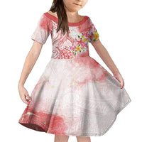 Polynesian Women's Day Wahine Kid Short Sleeve Dress Plumeria Marble Glaze - Pink LT7 KID Pink - Polynesian Pride
