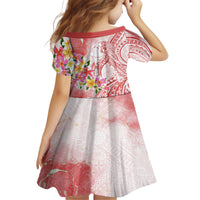 Polynesian Women's Day Wahine Kid Short Sleeve Dress Plumeria Marble Glaze - Pink LT7 - Polynesian Pride