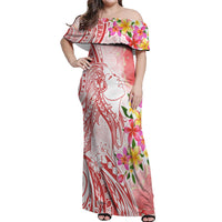 Polynesian Women's Day Wahine Off Shoulder Maxi Dress Plumeria Marble Glaze - Pink LT7 Women Pink - Polynesian Pride