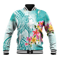 Polynesian Women's Day Wahine Baseball Jacket Plumeria Marble Glaze - Teal LT7 Unisex Teal - Polynesian Pride
