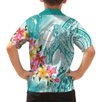Polynesian Women's Day Wahine Family Matching Puletasi and Hawaiian Shirt Plumeria Marble Glaze - Teal LT7 - Polynesian Pride
