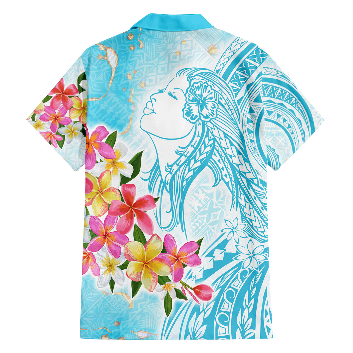Polynesian Women's Day Wahine Family Matching Off Shoulder Short Dress and Hawaiian Shirt Plumeria Marble Glaze - Turquoise LT7 - Polynesian Pride