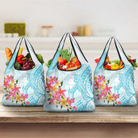 Polynesian Women's Day Wahine Grocery Bag Plumeria Marble Glaze - Turquoise