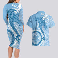 Micronesia FSM Couples Matching Long Sleeve Bodycon Dress and Hawaiian Shirt Shark and Manta Classic Style LT7 - Polynesian Pride