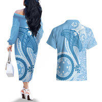 Micronesia FSM Couples Matching Off The Shoulder Long Sleeve Dress and Hawaiian Shirt Shark and Manta Classic Style LT7 - Polynesian Pride