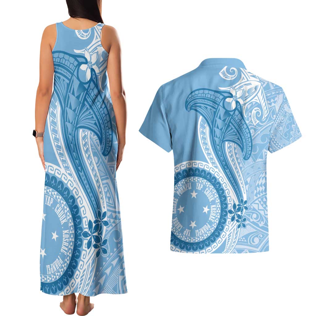 Micronesia FSM Couples Matching Tank Maxi Dress and Hawaiian Shirt Shark and Manta Classic Style LT7 - Polynesian Pride