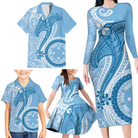Micronesia FSM Family Matching Long Sleeve Bodycon Dress and Hawaiian Shirt Shark and Manta Classic Style LT7 - Polynesian Pride