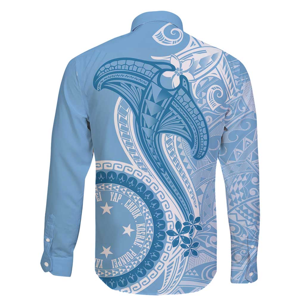 Micronesia FSM Family Matching Long Sleeve Bodycon Dress and Hawaiian Shirt Shark and Manta Classic Style LT7 - Polynesian Pride