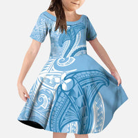 Micronesia FSM Family Matching Mermaid Dress and Hawaiian Shirt Shark and Manta Classic Style LT7 Daughter's Dress Turquoise - Polynesian Pride