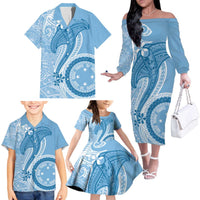 Micronesia FSM Family Matching Off The Shoulder Long Sleeve Dress and Hawaiian Shirt Shark and Manta Classic Style LT7 - Polynesian Pride