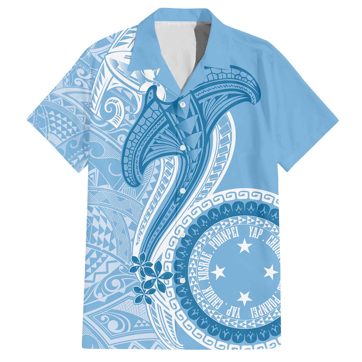 Micronesia FSM Family Matching Off The Shoulder Long Sleeve Dress and Hawaiian Shirt Shark and Manta Classic Style LT7 Dad's Shirt - Short Sleeve Turquoise - Polynesian Pride