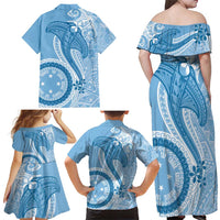 Micronesia FSM Family Matching Off Shoulder Maxi Dress and Hawaiian Shirt Shark and Manta Classic Style LT7 - Polynesian Pride