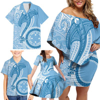 Micronesia FSM Family Matching Off Shoulder Short Dress and Hawaiian Shirt Shark and Manta Classic Style LT7 - Polynesian Pride