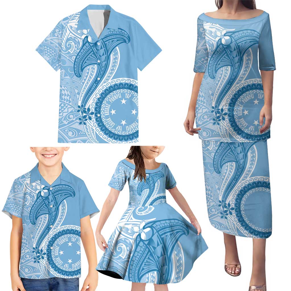 Micronesia FSM Family Matching Puletasi and Hawaiian Shirt Shark and Manta Classic Style LT7 - Polynesian Pride