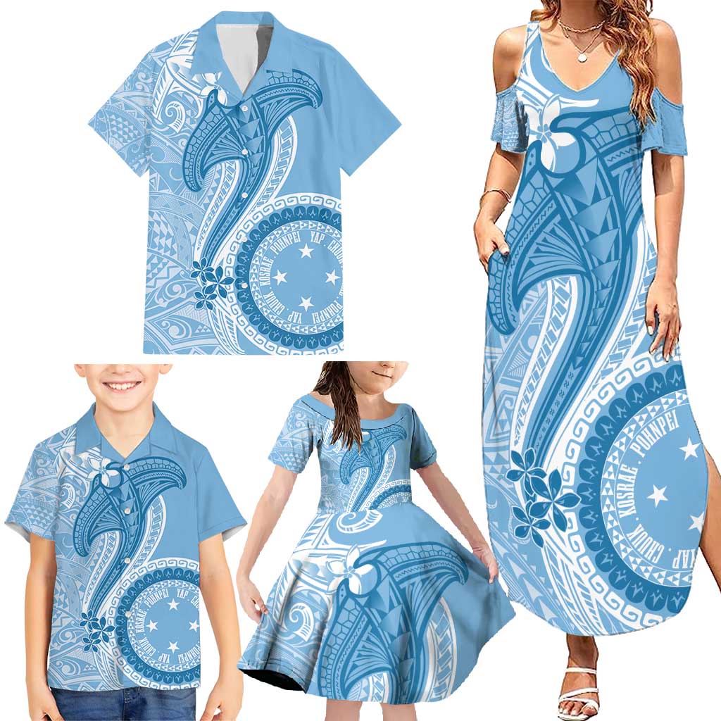 Micronesia FSM Family Matching Summer Maxi Dress and Hawaiian Shirt Shark and Manta Classic Style LT7 - Polynesian Pride