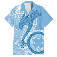 Micronesia FSM Family Matching Summer Maxi Dress and Hawaiian Shirt Shark and Manta Classic Style LT7 Dad's Shirt - Short Sleeve Turquoise - Polynesian Pride